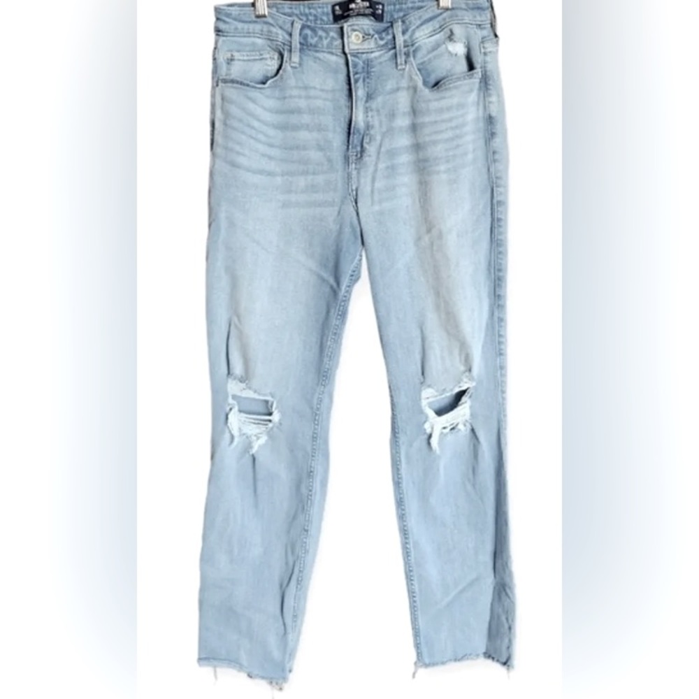 Hollister Curvy High Rise Crop Slim Straight Jeans Size 13 R Light Wash Stretch